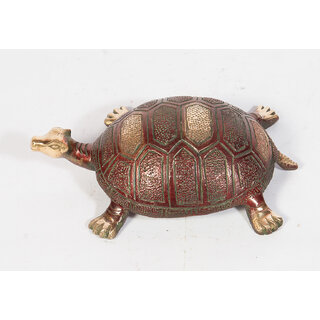                       Arihant Craft Ethnic Decor Turtle Idol Kachua Statue Sculpture Showpiece  5 cm (Brass, Red, Green)                                              