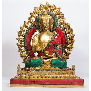                       Arihant Craft Ethnic Decor Lord Buddha Idol Buddha Statue Sculpture Turquoise Stone Showpiece29 cm (Brass, Multicolour)                                              