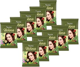 Neeta 100% Pure Natural & Organic Henna For Hair Color & Hair Care 25g (Pack of 10) , Natural Brown