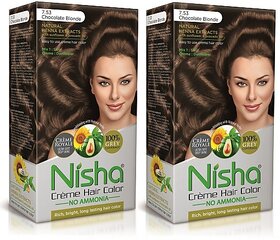 Nisha Cream Hair Color Rich Bright Long Lasting Hair Colouring For Ultra Soft Deep Shine 100% Grey Coverage Chocolate Blonde Pack of 2 , Chocolate Blonde