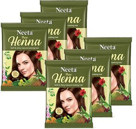 Neeta 100% Pure Natural & Organic Henna For Hair Color & Hair Care 50g (Pack of 6) , Natural Brown