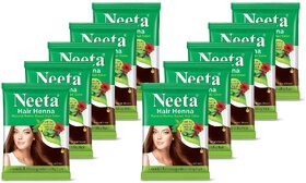 Neeta Natural Herbal Henna powder for hair with 5 herbs 15 g (Pack Of 10) , Natural Brown