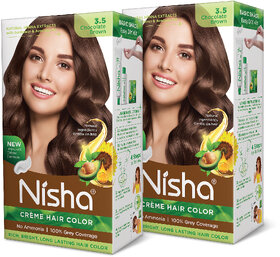 Nisha cream permanent hair color superior quality no ammonia cream formula permanent Fashion Highlights and rich bright long-lasting colour Chocolate Brown (pack of 2) , CHOCOLATE BROWN 3.5