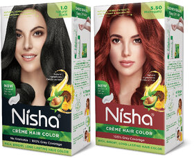 Nisha Creme Hair Color (60gm + 60ml + 18ml Conditioner for Each) Combo Pack Of Natural black & Mahogany , Mahogany, Black