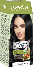 Neeta Professional Fashion Color Kit Permanent Hair Color Natural Black.1.0 , Black