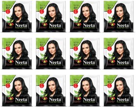 Neeta Hair Color Powder Henna Based For Smooth  Silky Hair Black 5gm (Pack Of 12) , Black