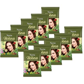                       Neeta 100% Pure Natural & Organic Henna For Hair Color & Hair Care 25g (Pack of 10) , Natural Brown                                              