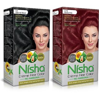 Nisha Creme Hair Color Combo Set Natural Black And 3.16 Burgundy , 3.16 Burgundy