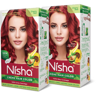 Nisha Cream Hair Color Rich Bright Long Lasting Hair Colouring For Ultra Soft Deep Shine 100% Grey Coverage Cherry Red (Pack of 2) , Cherry Red Nisha Cream Hair Color Rich Bright Long Lasting Hair Colouring For Ultra Soft Deep Shine 100% Grey Coverage Cherry Red (Pack of 2) , Cherry Red