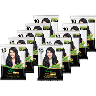                       Nisha 5 min Quick Hair Color Henna Based Herbal Protection 10 gm (Pack of 10) , Natural Black                                              