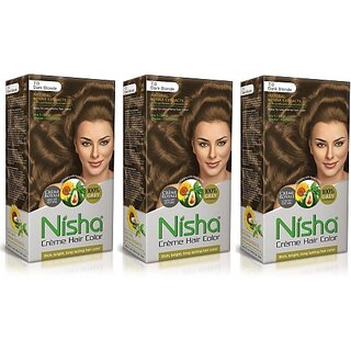 Nisha Cream Hair Color Rich Bright Long Lasting Hair Colouring For Ultra Soft Deep Shine 100% Grey Coverage Dark Blonde (Pack of 3) , Dark Blonde