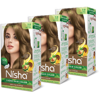                       Nisha Cream Hair Color Rich Bright Long Lasting Hair Colouring For Ultra Soft Deep Shine 100% Grey Coverage Dark Blonde (Pack of 3) , Dark Blonde                                              