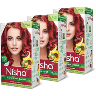 Nisha Cream Hair Color Rich Bright Long Lasting Hair Colouring For Ultra Soft Deep Shine 100% Grey Coverage Cherry Red (Pack of 3) , Cherry Red Nisha Cream Hair Color Rich Bright Long Lasting Hair Colouring For Ultra Soft Deep Shine 100% Grey Coverage Cherry Red (Pack of 3) , Cherry Red