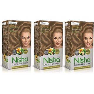                       Nisha Cream Hair Color Rich Bright Long Lasting Hair Colouring For Ultra Soft Deep Shine 100% Grey Coverage Light Blonde (Pack of 3) , Light Blonde                                              