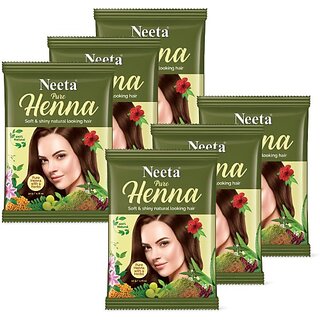 Neeta 100% Pure Natural & Organic Henna For Hair Color & Hair Care 50g (Pack of 6) , Natural Brown