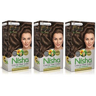                       Nisha Cream Hair Color Rich Bright Long Lasting Hair Colouring For Ultra Soft Deep Shine 100% Grey Coverage Chocolate Blonde Pack of 3 , Chocolate Blonde                                              