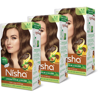                       Nisha cream permanent hair color superior quality no ammonia cream formula permanent Fashion Highlights and rich bright long-lasting colour Golden Brown (pack of 3) , GOLDEN BROWN 4.3                                              