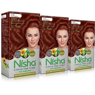                       Nisha cream permanent hair color superior quality no ammonia cream formula permanent Fashion Highlights and rich bright long-lasting colour Mahogany (pack of 3) , MAHOGANY 5.5                                              