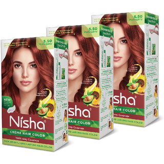 Nisha cream permanent hair color superior quality no ammonia cream formula permanent Fashion Highlights and rich bright long-lasting colour Mahogany (pack of 3) , MAHOGANY 5.5 Nisha cream permanent hair color superior quality no ammonia cream formula permanent Fashion Highlights and rich bright long-lasting colour Mahogany (pack of 3) , MAHOGANY 5.5