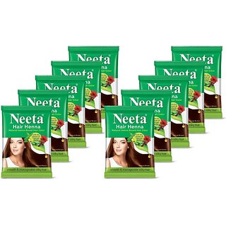 Neeta Natural Herbal Henna powder for hair with 5 herbs 15 g (Pack Of 10) , Natural Brown