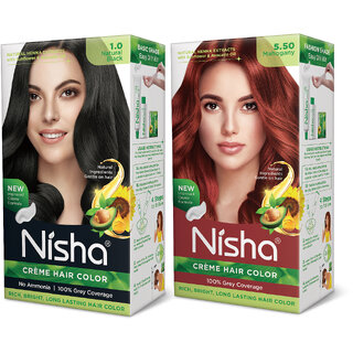 Nisha Creme Hair Color (60gm + 60ml + 18ml Conditioner for Each) Combo Pack Of Natural black & Mahogany , Mahogany, Black Nisha Creme Hair Color (60gm + 60ml + 18ml Conditioner for Each) Combo Pack Of Natural black & Mahogany , Mahogany, Black