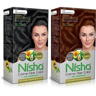                       Nisha Hair Color Conditioner for Each) Combo Pack Of Natural Black & Natural Brown , Natural Black, Brown                                              