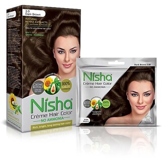                       Nisha Creme Based Hair Color Box with Pouch 160 gm (Pack Of 2) , Dark Brown                                              