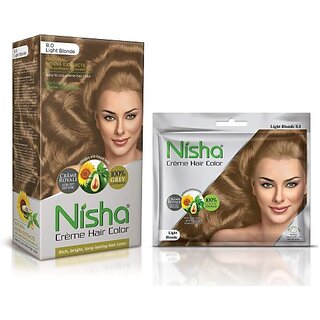                       Nisha Creme Based Hair Color Box with Pouch 200 gm (Pack Of 2) , Light Blonde                                              