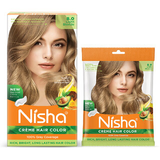                       Nisha Creme Based Hair Color Box with Pouch 200 gm (Pack Of 2) , Light Blonde                                              
