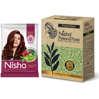 Nisha Nature Mate 60gm Comes with Natural Henna Based Hair Color Powder Conditioning Herbal Care silky & Shiny Soft each sachet Brown (15) Nisha Nature Mate 60gm Comes with Natural Henna Based Hair Color Powder Conditioning Herbal Care silky & Shiny Soft each sachet Brown (15)