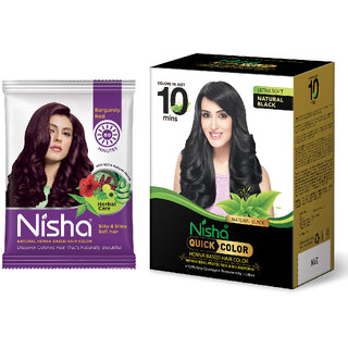 Nisha Quick Color Henna Based Hair 60gm Natural Black with Burgundy Henna Based Hair Color silky & Shiny Soft hair 15g Each Pack of 10 (210 g) Nisha Quick Color Henna Based Hair 60gm Natural Black with Burgundy Henna Based Hair Color silky & Shiny Soft hair 15g Each Pack of 10 (210 g)