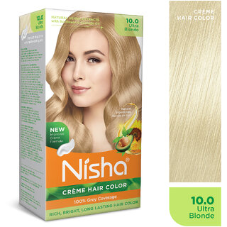                       Nisha Cream Hair Color Rich Bright Long Lasting Hair Colouring For Ultra Soft Deep Shine 100% Grey Coverage Ultra Blonde (Pack of 1) , Ultra Blonde                                              
