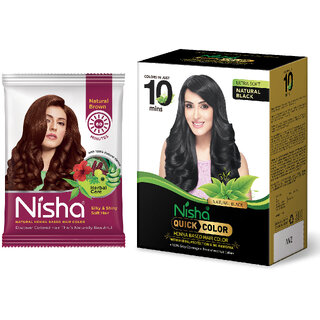 Nisha Quick Color Henna Based Hair 60gm with Brown Henna Based Hair Color Herbal Care silky & Shiny Soft 15gm Each Pack of 10 (210 g) Nisha Quick Color Henna Based Hair 60gm with Brown Henna Based Hair Color Herbal Care silky & Shiny Soft 15gm Each Pack of 10 (210 g)
