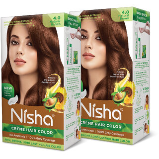 Nisha Superior Quality with Rich, Bright, Long Lasting Shine Hair Color NO AMMONIA Cream FORMULA NATURAL BROWN (Pack of 2) , Natural Brown Nisha Superior Quality with Rich, Bright, Long Lasting Shine Hair Color NO AMMONIA Cream FORMULA NATURAL BROWN (Pack of 2) , Natural Brown