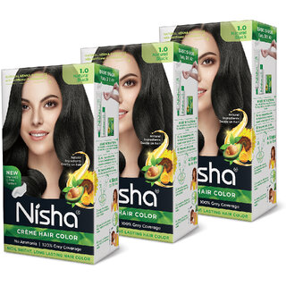 Nisha cream permanent hair color superior quality no ammonia cream formula permanent Fashion Highlights and rich bright long-lasting colour Natural Black (pack of 3) , NATURAL BLACK 1 Nisha cream permanent hair color superior quality no ammonia cream formula permanent Fashion Highlights and rich bright long-lasting colour Natural Black (pack of 3) , NATURAL BLACK 1