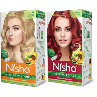 Nisha Cream Hair Color Rich Bright Long Lasting Hair Colouring For Ultra Soft Deep Shine Grey Coverage Conditioning With Natural Herbs , Ultra Blonde & Cherry Red Nisha Cream Hair Color Rich Bright Long Lasting Hair Colouring For Ultra Soft Deep Shine Grey Coverage Conditioning With Natural Herbs , Ultra Blonde & Cherry Red