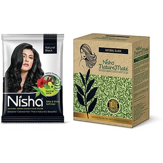                       Nisha Natural Henna Based Hair Color Conditioning Herbal Care silky & Shiny Soft 10gm Each Pack of 10 with Naturemate 60gm (160 g)                                              