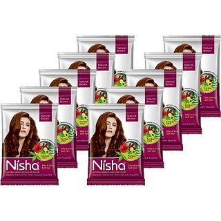                       Nisha Natural Henna Based Hair Color 15 Gm Each Sachet (Pack Of 10) Semi Permanent Natural Brown , Natural Brown                                              