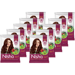                       Nisha Natural Henna Based Hair Color 15 Gm Each Sachet (Pack Of 10) Semi Permanent Natural Brown , Natural Brown                                              