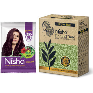 Nisha Natural Henna Based Hair Color Conditioning Herbal Care silky & Shiny Soft 15gm Each Pack of 10 (Burgundy) with Naturemate 60gm (210 g) Nisha Natural Henna Based Hair Color Conditioning Herbal Care silky & Shiny Soft 15gm Each Pack of 10 (Burgundy) with Naturemate 60gm (210 g)