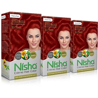                       Nisha cream permanent hair color superior quality permanent Fashion Highlights and rich bright long-lasting colour Flame Red (pack of 3) , FLAME RED                                              