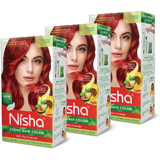 Nisha cream permanent hair color superior quality permanent Fashion Highlights and rich bright long-lasting colour Flame Red (pack of 3) , FLAME RED Nisha cream permanent hair color superior quality permanent Fashion Highlights and rich bright long-lasting colour Flame Red (pack of 3) , FLAME RED