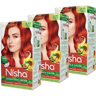 Nisha cream permanent hair color superior quality no ammonia cream formula permanent Fashion Highlights and rich bright long-lasting colour Copper Red (pack of 3) , COPPER RED 5.64 Nisha cream permanent hair color superior quality no ammonia cream formula permanent Fashion Highlights and rich bright long-lasting colour Copper Red (pack of 3) , COPPER RED 5.64
