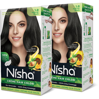 Nisha cream permanent hair color superior quality no ammonia cream formula permanent Fashion Highlights and rich bright long-lasting colour Natural Black (pack of 2) , NATURAL BLACK 1 Nisha cream permanent hair color superior quality no ammonia cream formula permanent Fashion Highlights and rich bright long-lasting colour Natural Black (pack of 2) , NATURAL BLACK 1