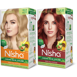 Nisha Cream Hair Color Rich Bright Long Lasting Hair Colouring For Ultra Soft Deep Shine Grey Coverage Conditioning With Natural Herbs , Ultra Blonde & Mahogany Nisha Cream Hair Color Rich Bright Long Lasting Hair Colouring For Ultra Soft Deep Shine Grey Coverage Conditioning With Natural Herbs , Ultra Blonde & Mahogany