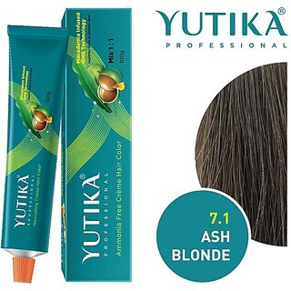                       Yutika Professional Rich Creme Hair Colour Ash Blonde 7.1 (Pack OF 1) , Ash Blonde                                              