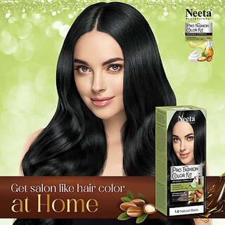                       Neeta Professional Fashion Color Kit Permanent Hair Color Natural Black.1.0 , Black                                              