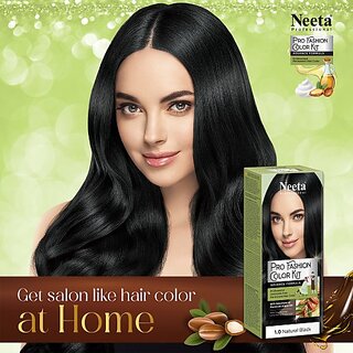 Neeta Professional Fashion Color Kit Permanent Hair Color Natural Black.1.0 , Black Neeta Professional Fashion Color Kit Permanent Hair Color Natural Black.1.0 , Black