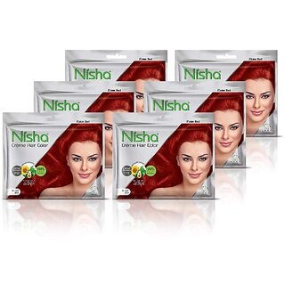                       Nisha Creme Hair Color Flame RED 40 gm (Pack Of 6) , Flame Red                                              