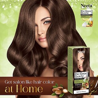                       Neeta Professional Fashion Color Kit Permanent Hair Color Dark Brown 3.0 (Pack Of 1) , Dark Brown                                              